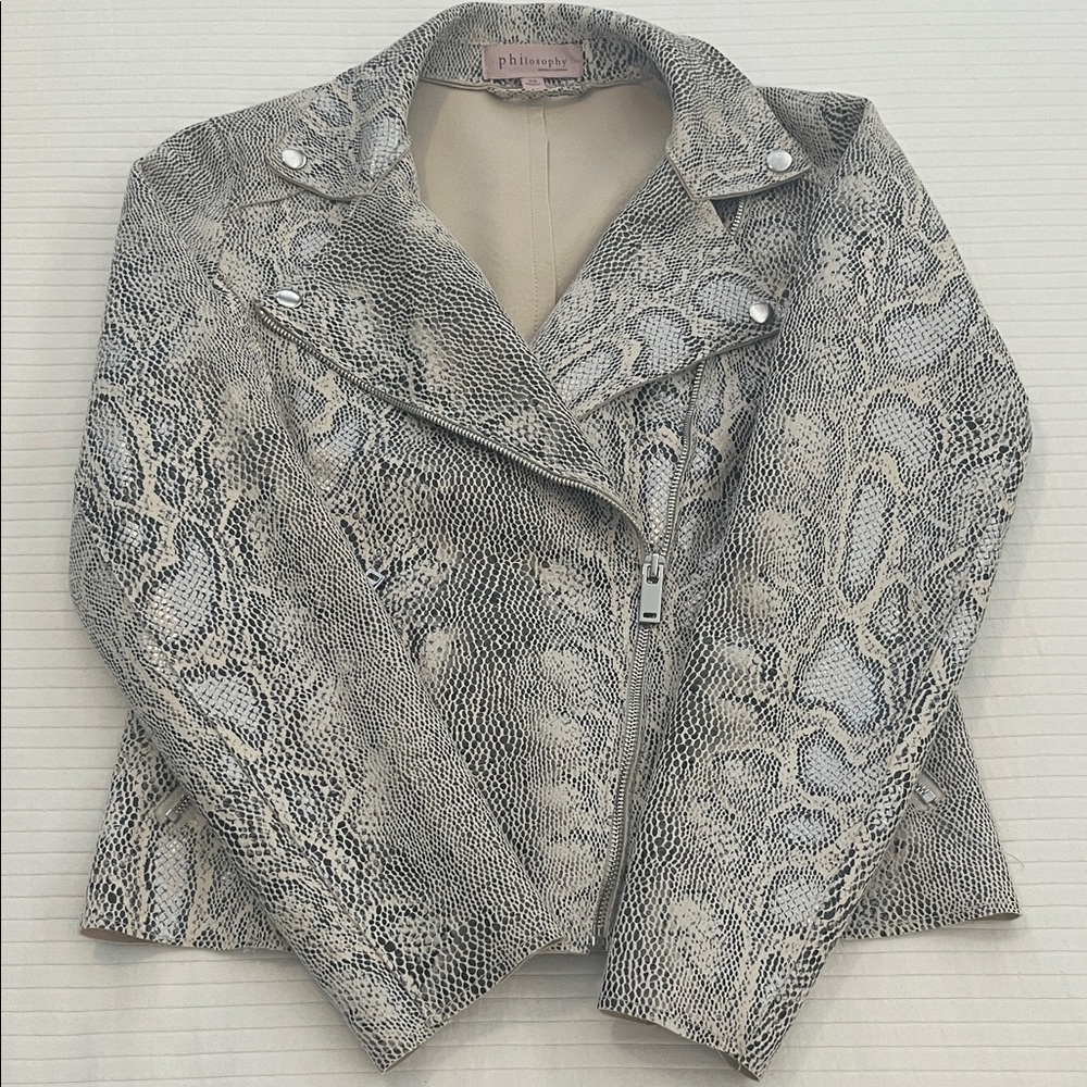 Philosophy Gray and Cream Snake Print Faux Leather Jacket